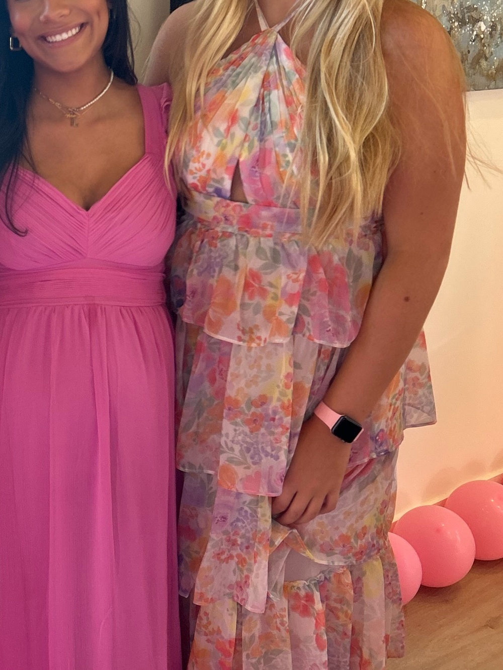Girls Pink Floral Tiered Halter Dress for Special Occasions